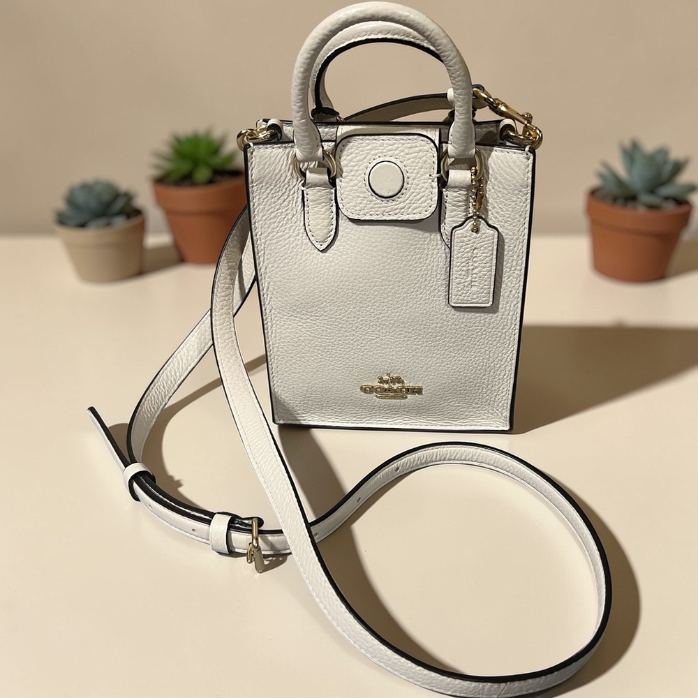 Coach North South Mini Tote Women Small White Excellent Pebbled Leather Bag - Picture 5 of 11